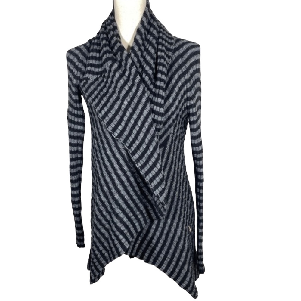 Lineamaglia Black Gray Striped Open Front Long Sleeve Cardigan Sweater S